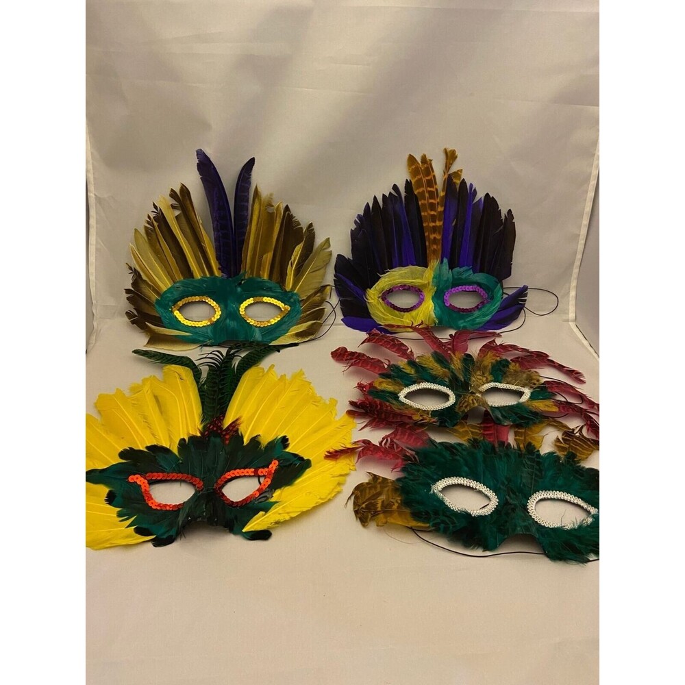 #5696 Lot of 5 Carnival Mardi Gra Feathered Masks